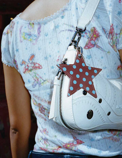 Polka Dot Star Charm - Brown and Blue
