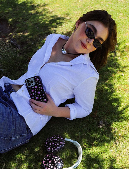 Black and Pink Floral iPhone 16 Pro Max Case