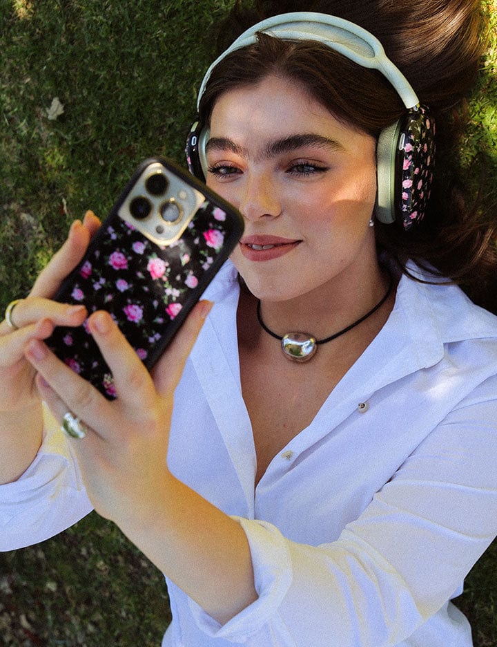 Black and Pink Floral iPhone 16 Pro Max Case