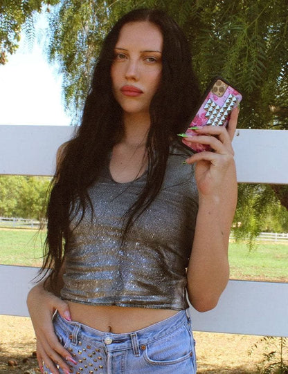 Pink Floral Stud iPhone 13 Pro Max Case